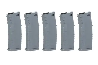 asgbox.pl - Zestaw 5 sztuk polimerowych magazynków mid-cap 120 kulek Specna Arms Szary