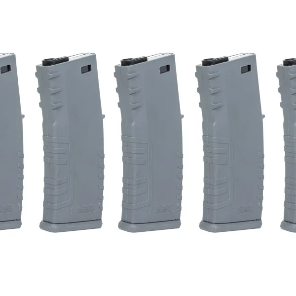 asgbox.pl - Zestaw 5 sztuk polimerowych magazynków mid-cap 120 kulek Specna Arms Szary