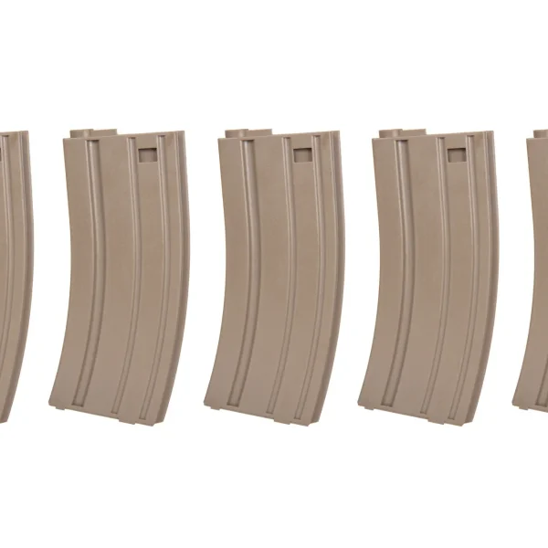 asgbox.pl - Zestaw 5 Magazynków Mid-Cap SRC do AR/M4 na 140 kulek Tan + speedloader