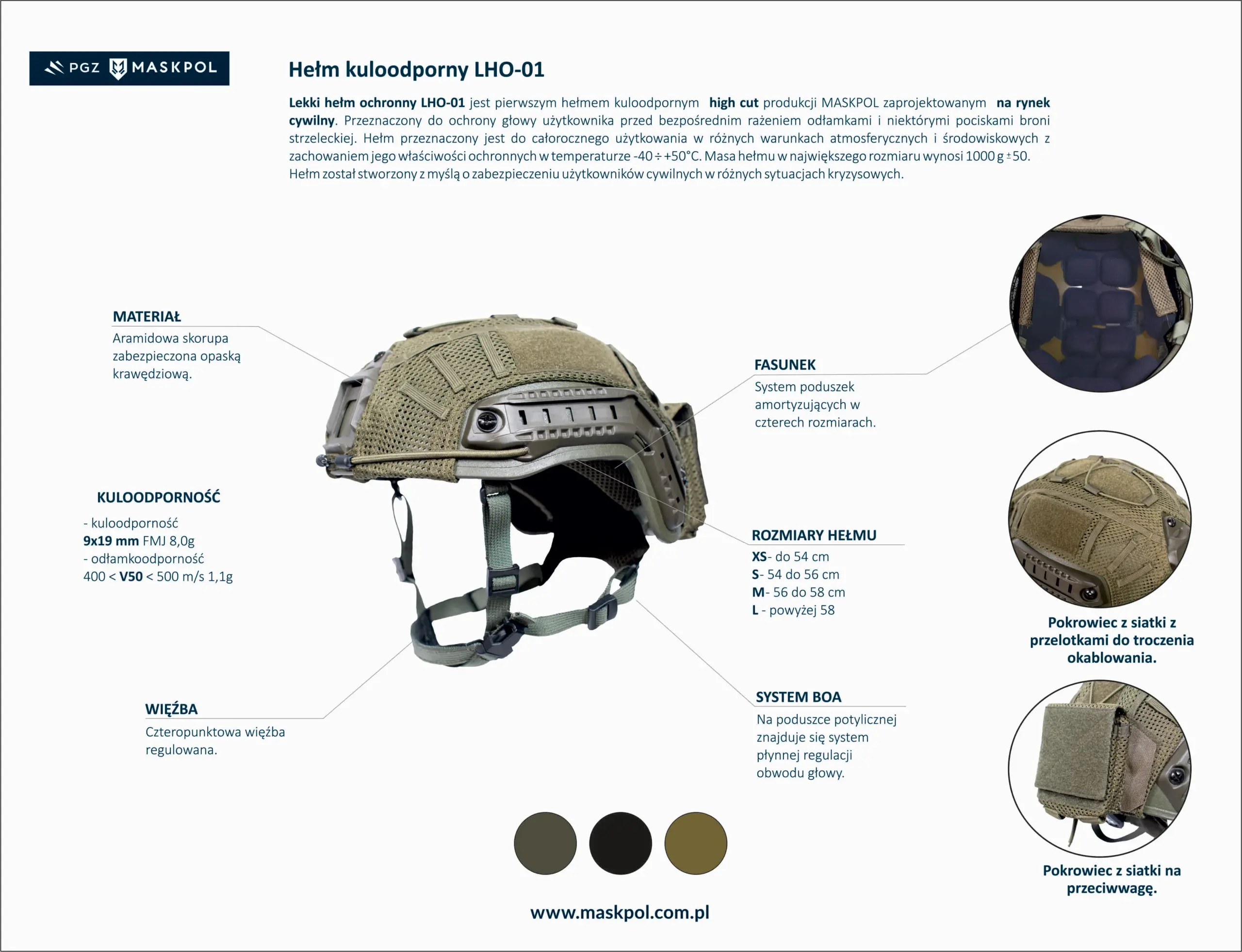Hełm balistyczny Maskpol LHO-01 Oliwkowy MSK-21-038248-02 asgbox.pl Hełm balistyczny Maskpol LHO-01 Oliwkowy - obrazek 4