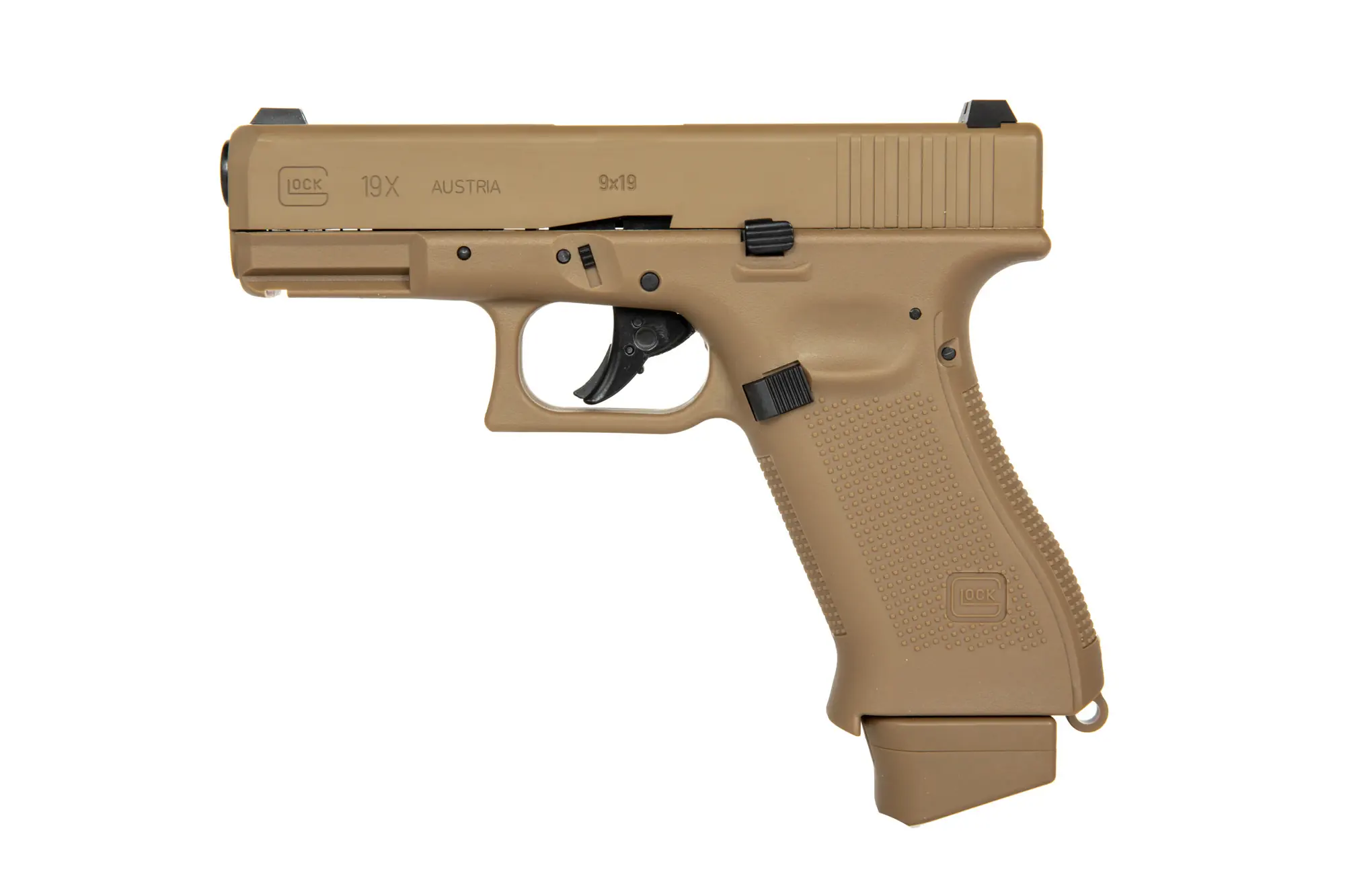 Replika pistoletu GBB Glock 19X CO2 - coyote (OUTLET) OUT-72-038400-00 asgbox.pl Replika pistoletu GBB Glock 19X CO2 - coyote (OUTLET) - obrazek 3