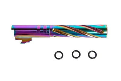 asgbox.pl - Aluminiowa lufa zewnętrzna LA Capa Customs TORNADO do replik TM Hi-Capa 5.1 Tęczowa