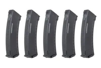 asgbox.pl - Zestaw 5 magazynków Mid-Cap 130/30 kulek Arcturus EMM AK MOD1 Variable-Cap Windowed do replik AK Czarny
