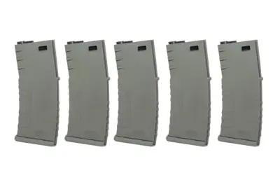 asgbox.pl - Zestaw 5 sztuk polimerowych magazynków mid-cap 120 kulek Specna Arms Oliwkowy