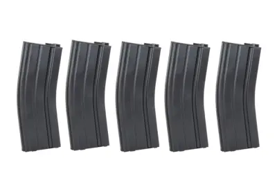 asgbox.pl - Zestaw 5 magazynków Mid-Cap 135/30 kulek Arcturus EMM M4/M16 Metal Variable-Cap do replik M4/M16 Czarny
