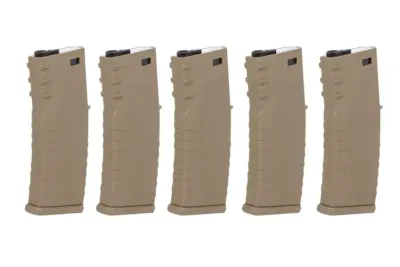 Zestaw 5 sztuk polimerowych magazynków mid-cap 120 kulek Specna Arms Flat Dark Earth - obrazek 2
