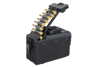 Elektryczny magazynek pudełkowy A&K na 2000 kulek do replik typu M249 z imitacją amunicji Czarny - obrazek 3