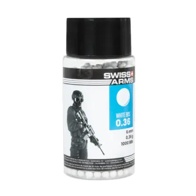 asgbox.pl - Kulki Swiss Arms 0.36g 1000 sztuk butelka Białe