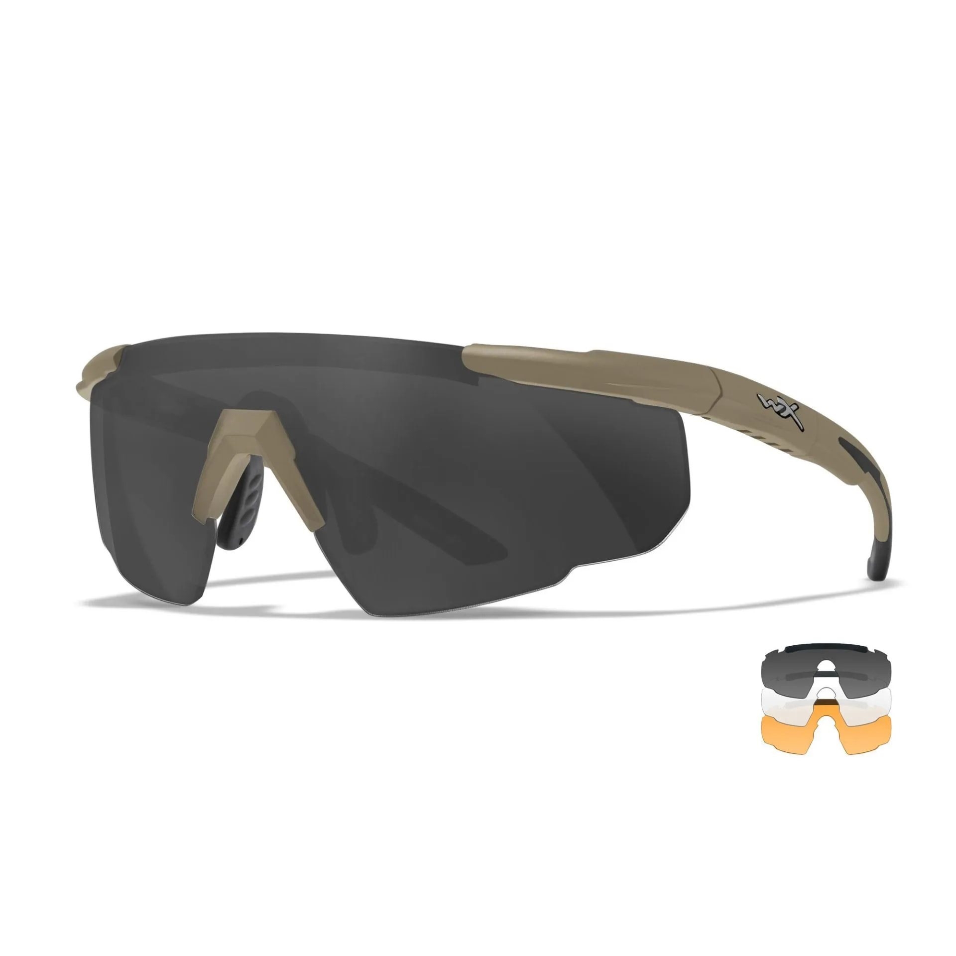 WILEY X SABER ADVANCED Glasses (Clear, Smoke, Orange Visor) - Tan