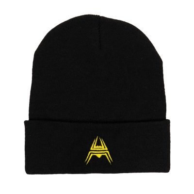 ANAREUS SPIDER Knitted Beanie (Yellow Logo) – Black