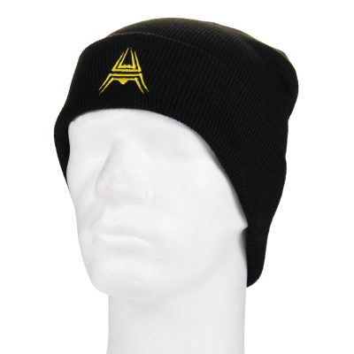 Alternative view of ANAREUS SPIDER Knitted Beanie (Yellow Logo) – Black