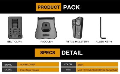 G a F OWB Holster Colt 1911 / M1911, Right-Handed – Black - obrazek 7