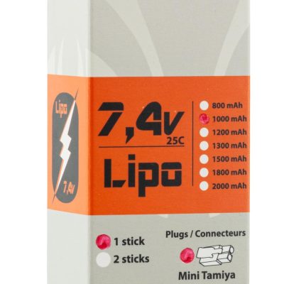 1 stick batterie Lipo 2S 7.4V 1000mAh 25C