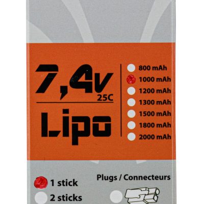 1 stick batterie Lipo 2S 7.4V 1000mAh 25C
