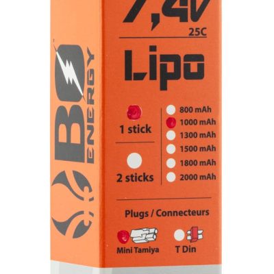 1 stick batterie Lipo 2S 7.4V 1000mAh 25C