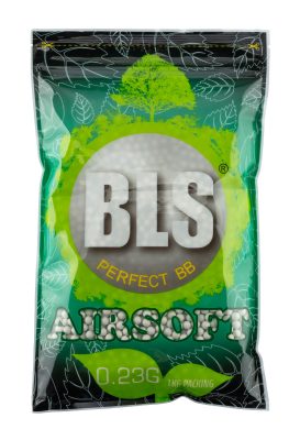 Billes 6mm Airsoft BIO Blanches 0.23G BLS - CARTON DE 20 SACHETS DE BILLES BLS STD 1KG - 0.23g BIO