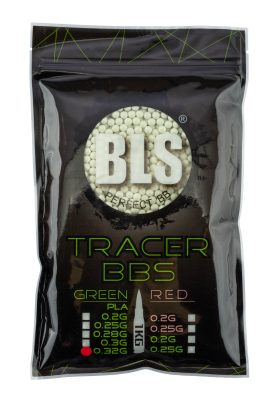 Billes 6mm airsoft traçantes 0.32g  BLS BIO – Sac de 1 kg - CARTON DE 20 SACHETS DE BILLES BLS TRACER 1KG VERT - 0.32g BIO