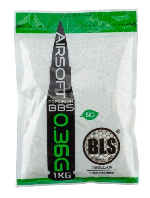 Billes lourdes 0.36g  airsoft biodégradables BLS BIO – Sac de 1 kg - CARTON DE 20 SACHETS DE BILLES BLS STD 1KG - 0.36g BIO