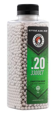 Billes STREAMLINE Bio Lancer Tactical - 0.20g - CARTON DE 12 BOUTEILLES DE 3300 BB's LT STREAMLINE - BIO - 0.20g