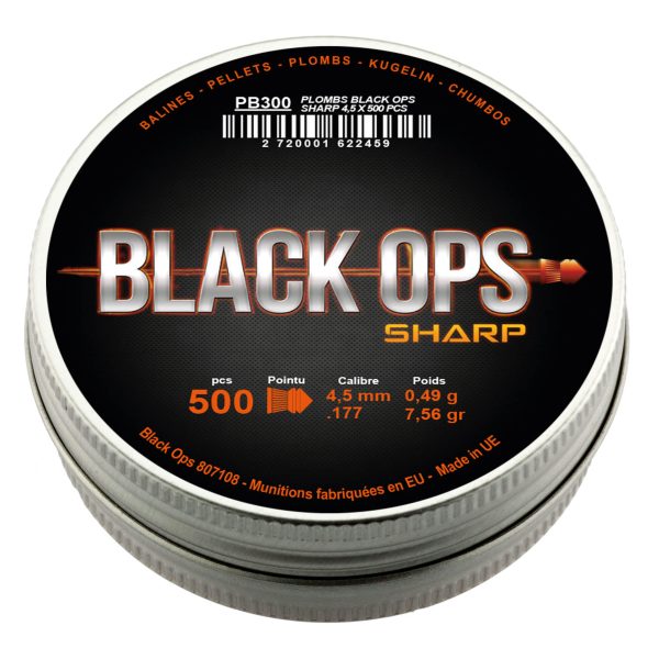 Boîte de 500 plombs Black Ops Sharp à tête pointue cal. 4.5 mm