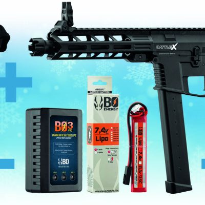 Pack de Noel replique AEG Battle X + point rouge BO gris a capteur solaire + masque  + batterie et chargeur