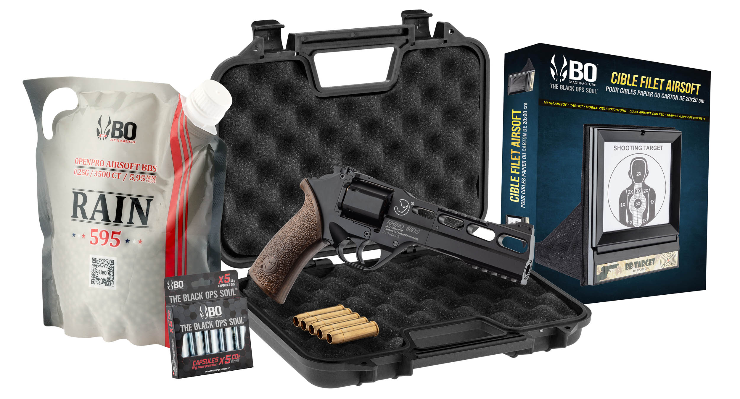PCKPG1058 Pack Airsoft revolver CO2 CHIAPPA RHINO 60DS + Co2 + billes + cible + mallette - obrazek 1
