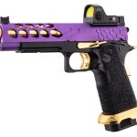 Pistolet Airsoft GBB Stryk Hi-Capa 5.1 Violet et Or Lancer Tactical avec RMR - Pistolet Airsoft GBB Stryk Hi-Capa 5.1 Violet et Or Lancer Tactical