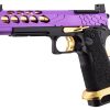 Pistolet Airsoft GBB Stryk Hi-Capa 5.1 Violet et Or Lancer Tactical avec RMR OD-SA-PG9003 asgbox.pl