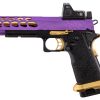 Pistolet Airsoft GBB Stryk Hi-Capa 5.1 Violet et Or Lancer Tactical avec RMR OD-SA-PG9003 asgbox.pl
