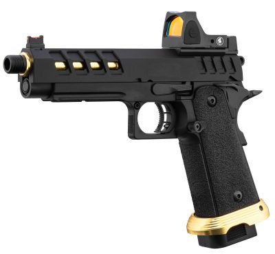 Lancer Tactical HERACLES Hi-Capa 5.1 Noir/Gold RMR - Pistolet Airsoft GBB HERACLES Hi-Capa 5.1 Noir/Gold avec RMR Lancer Tactical