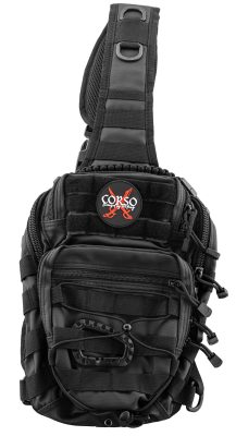 Sac bandoulière airsoft Corso - Nylon tactique - Fermetures velcro - Noir - Noir