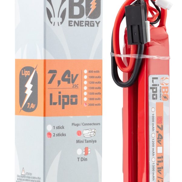 2 sticks batterie Lipo 2S 7.4V 2000mAh 25C - 2 sticks - 2000mAh 25C - Mini Tamyia