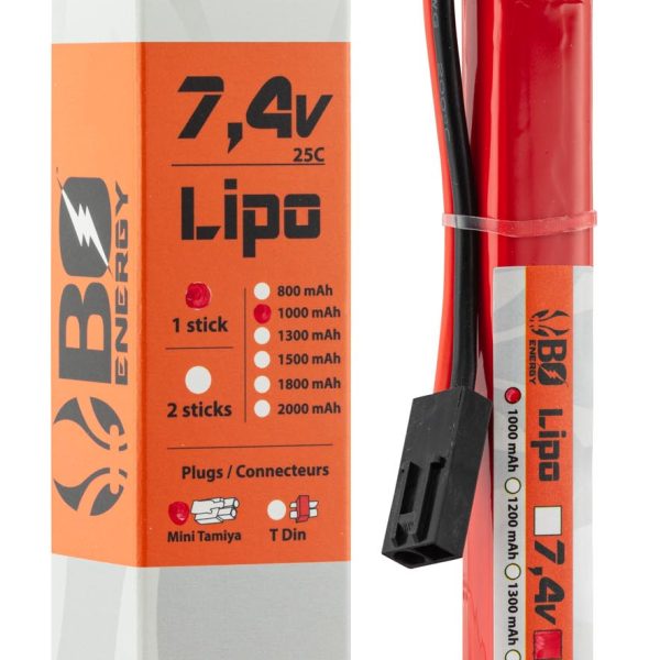 1 stick batterie Lipo 2S 7.4V 1000mAh 25C - 1 stick - 1000mAh 25C - Mini Tamyia