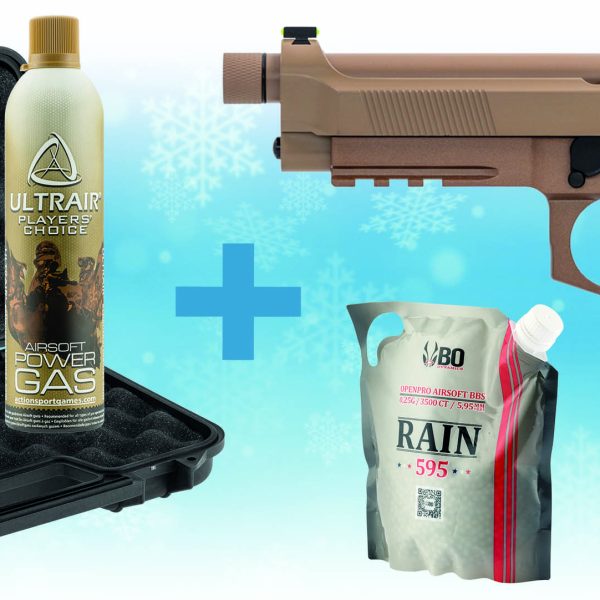 Christmas pack R9-4 Tan Raven + BBs + gas + carrying case - Raven Hi-capa hex-comb Christmas pack + pellets + target + gas + case