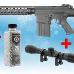 PACK Noël AEG SR25 Double Bell airsoft - PACK NOEL SR25 + SCOPE + BIPIED + BILLES+ BATTERIE + CHARGEUR