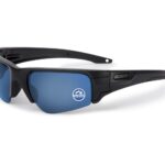 ESS Crowbar Tactical Sunglasses Subdued Logo Black Frame Polarized Mirror Lenses Blue